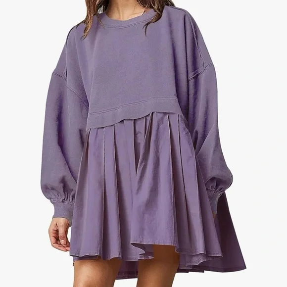 open lace back dress 3.1 Phillip Lim Sweatshirt Combo Dress with Pleated Skirt, Dk Chocolate, Women's, L, Casual & Work Dresses Shirtdresses Button-Down Shirt Dresses main image 1